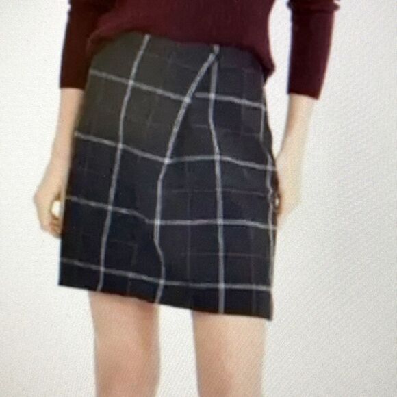 Banana Republic Black Plaid A-Line Mini Skirt Women Size 4 Asymmetric Faux Wrap - Picture 1 of 9